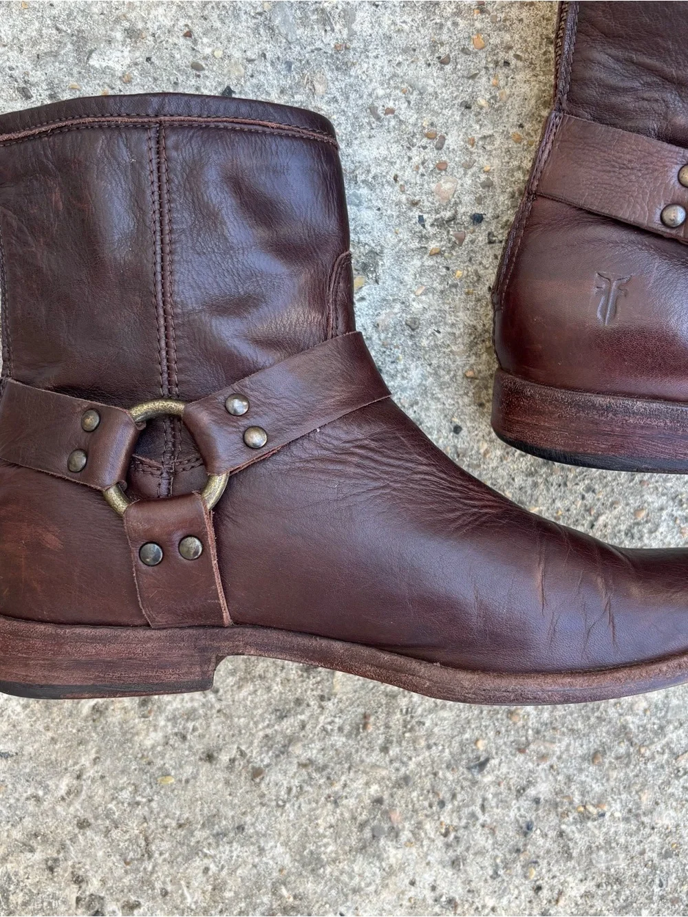 Frye Brown Leather Phillip Harness Ankle Moto Biker Zip Boots Size 9